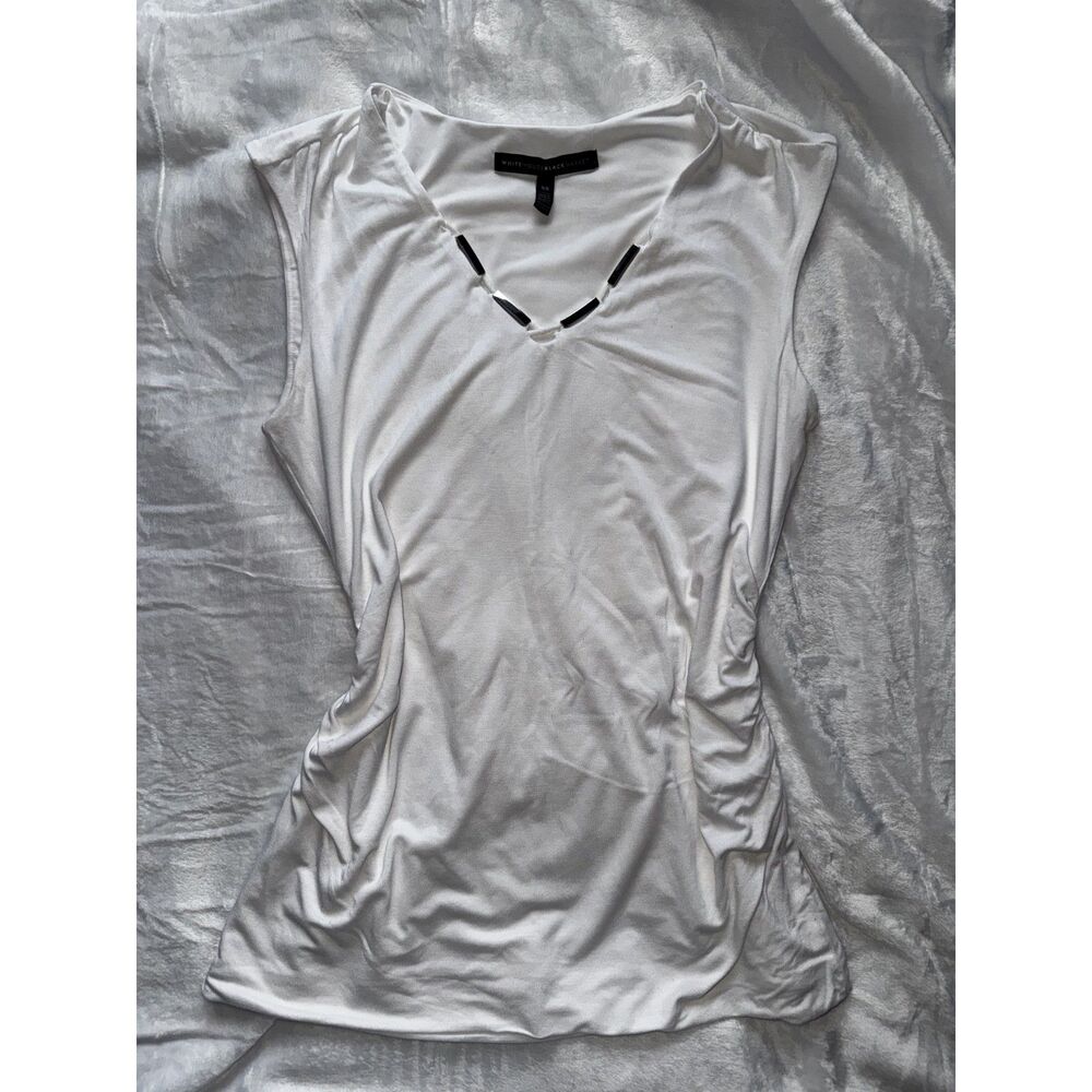 White House Black Market Womens XS White Ruched Tank Top Silver Hardware